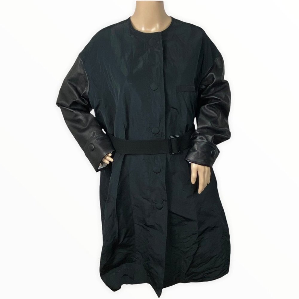 Vera Wang Collection Trench Coat Black Belted Size 0 Jacket Minimalist Oversized